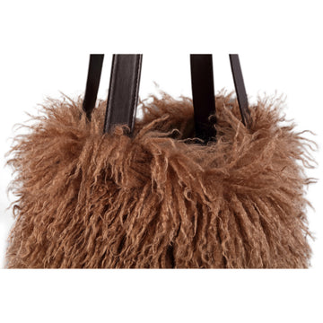 Shoulder Bag - Dark Brown Faux Shearling, Polyester, Handmade, Machine-made – Rexx | PTMD