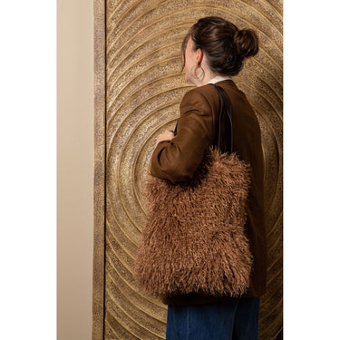 Shoulder Bag - Dark Brown Faux Shearling, Polyester, Handmade, Machine-made – Rexx | PTMD
