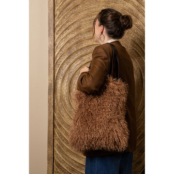 Shoulder Bag - Dark Brown Faux Shearling, Polyester, Handmade, Machine-made – Rexx | PTMD