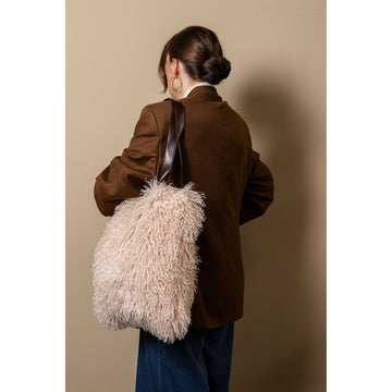 Shoulder Bag - Beige Faux Shearling, Polyester, Handmade, Machine-made – Rexx | PTMD