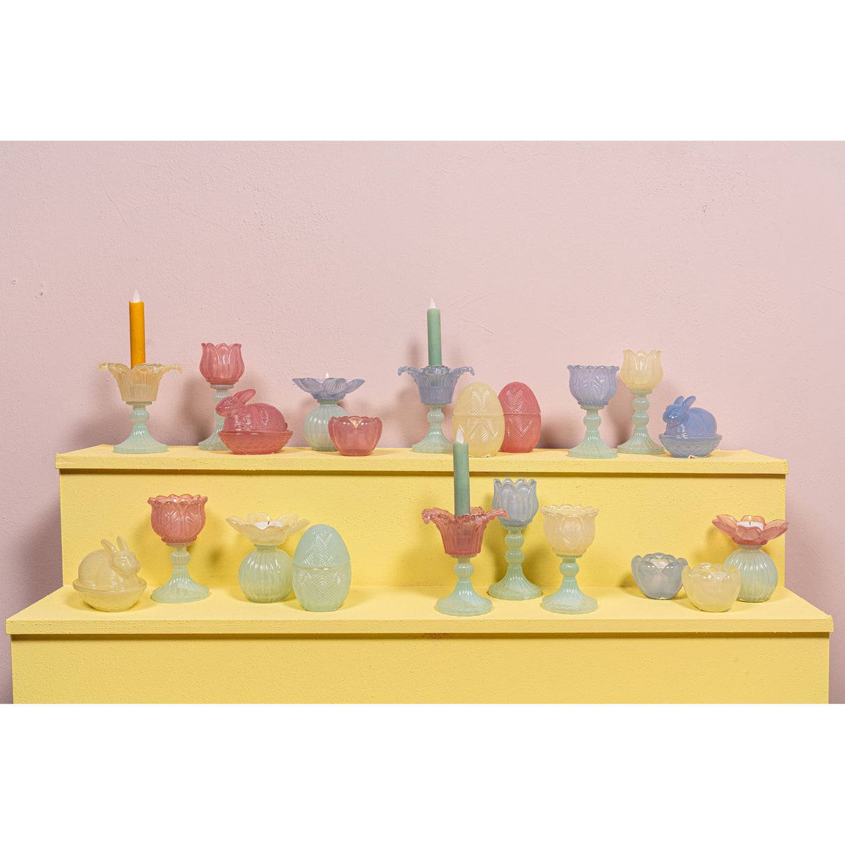 Teelichthalter – Blumendesign, Fußform, Glasmaterial, Gelb – Leila | PTMD
