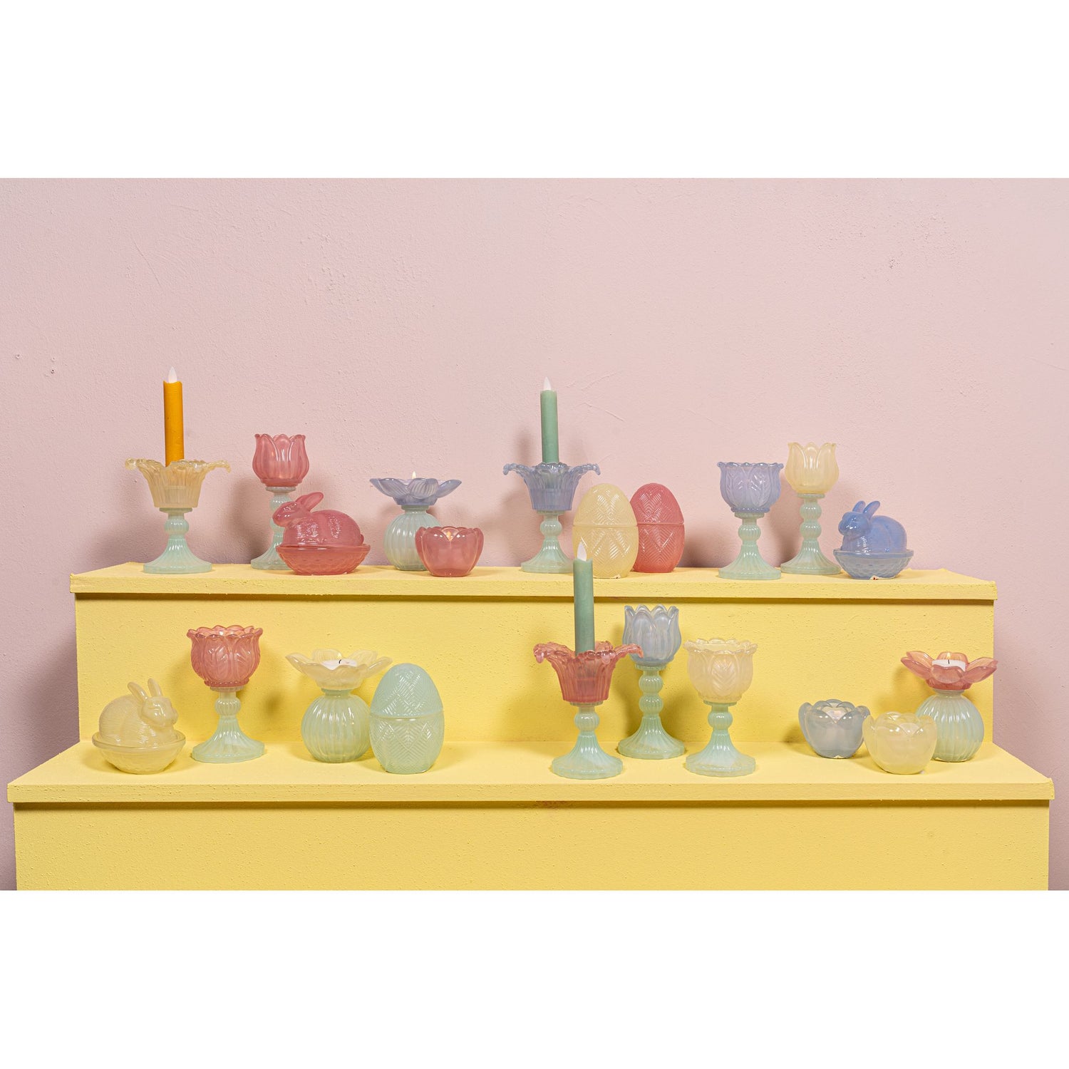 Kerzenständer – Blumendesign, Bollenform, Glasmaterial, Gelb – Leila | PTMD