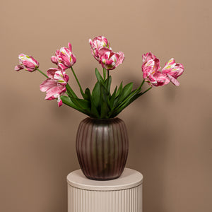 Tulip Flower - Red Parrot Tulip with Leaves, Plastic, Semi-Handmade | PTMD
