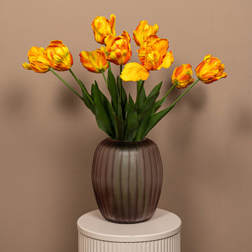 Tulpeblume - Orange Papageien-Tulpe mit Blättern, Kunststoff, Halbhändig gefertigt | PTMD