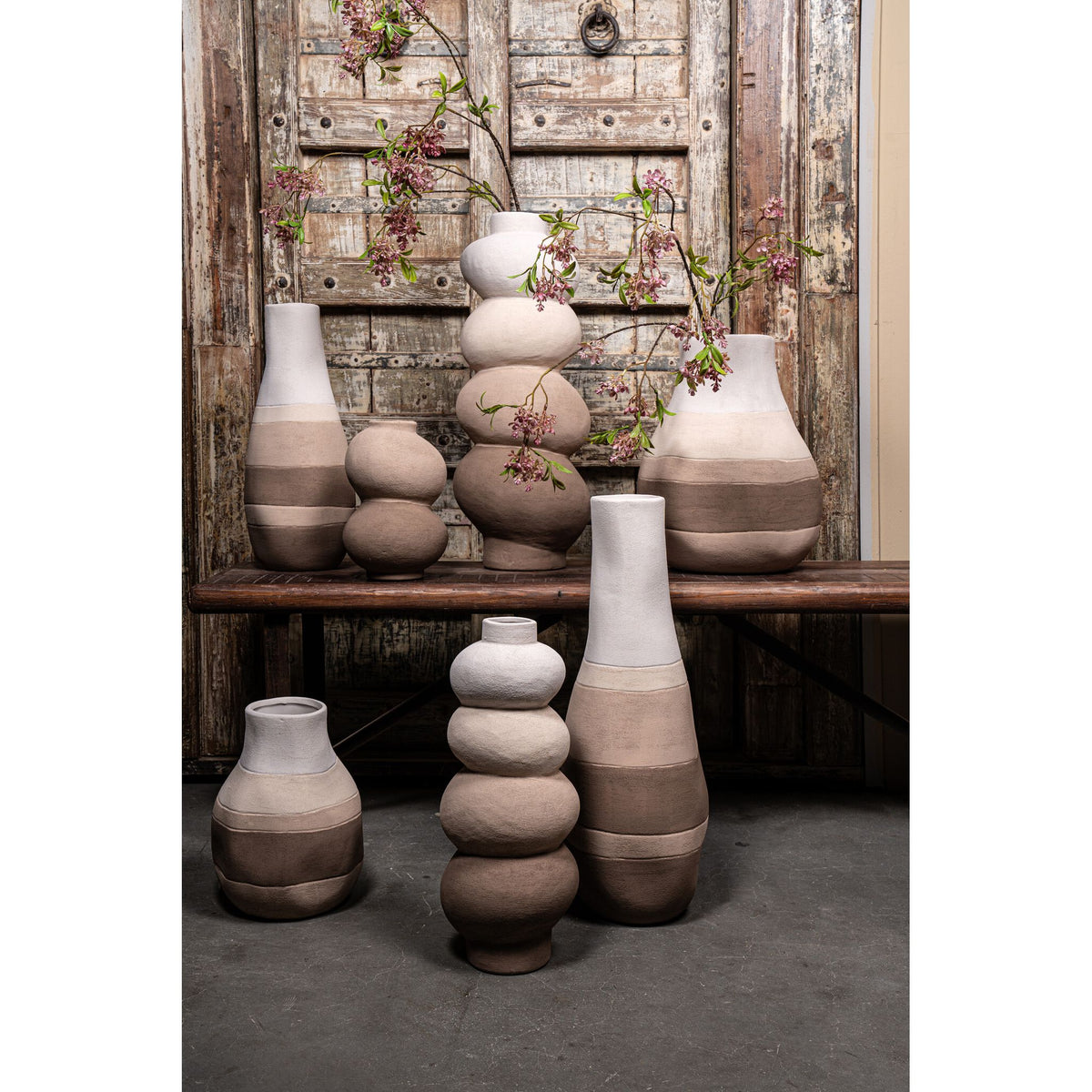 Vase - Round Design, Light Brown Colour, Ceramic Material, S - Voni | PTMD