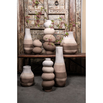 Vase - Round Design, Light Brown Color, Ceramic Material, L - Voni | PTMD