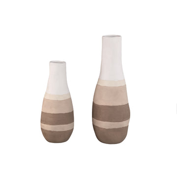 Vase - Round Design, Light Brown Color, Ceramic Material, L - Voni | PTMD