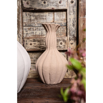 Vase – Light brown color, ribbed surface, spiral design, ceramic, M – Lydia | PTMD
