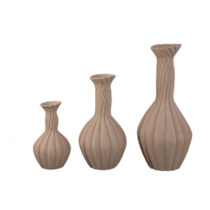 Vase – Light brown color, ribbed surface, spiral design, ceramic, M – Lydia | PTMD