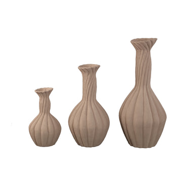 Vase – Light brown color, ribbed surface, spiral design, ceramic, M – Lydia | PTMD