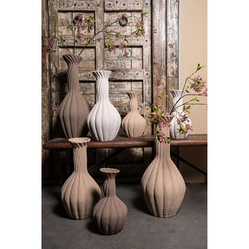 Vase – White, Ribbed Surface, Spiral Design, Ceramic, M – Lydia | PTMD