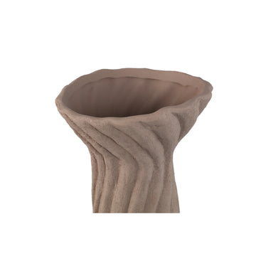 Vase – Dark Brown Color, Ribbed Surface, Spiral Design, Ceramic, M – Lydia | PTMD