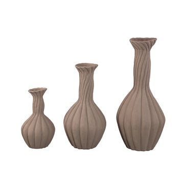 Vase – Dark Brown Color, Ribbed Surface, Spiral Design, Ceramic, L – Lydia | PTMD