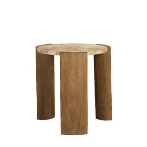 Couchtisch – Runde Form, Marmorplatte, Mangoholz Basis, S – Javina | PTMD