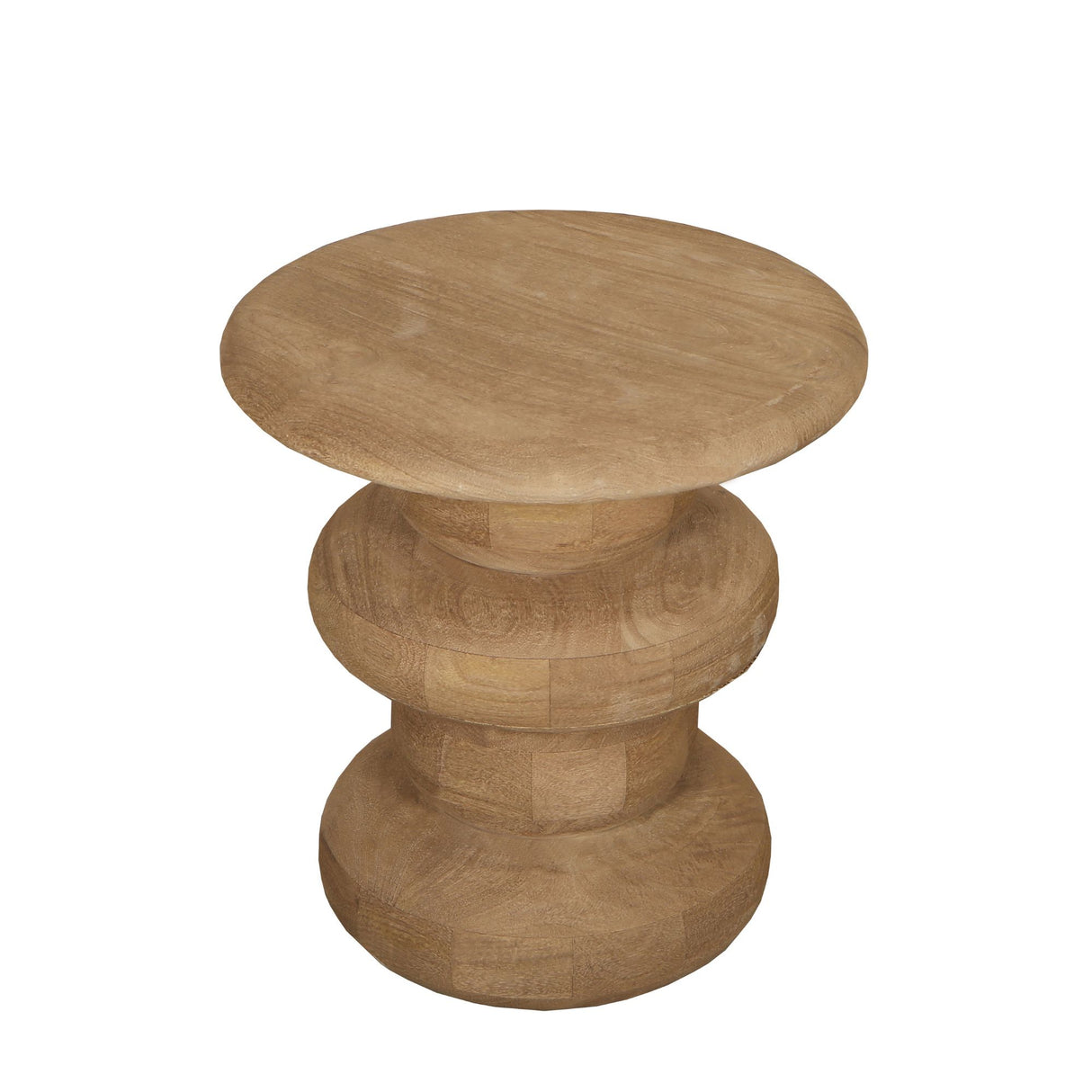Side Table - Mango Wood, Handmade, Natural, Ribbed, Round – Keven | PTMD