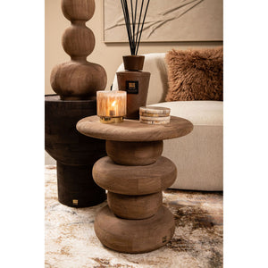 Side Table - Mango Wood, Handmade, Natural, Ribbed, Round – Keven | PTMD