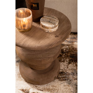 Side Table - Mango Wood, Handmade, Natural, Ribbed, Round – Keven | PTMD