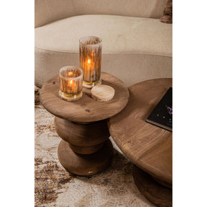 Side Table - Mango Wood, Handmade, Natural, Ribbed, Round – Keven | PTMD
