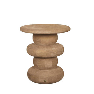 Side Table - Mango Wood, Handmade, Natural, Ribbed, Round – Keven | PTMD