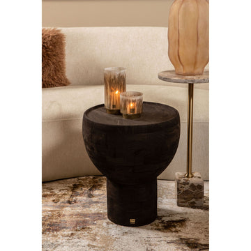 Beistelltisch – Massives Mangoholz, Sockel Design, Runde Form, Braun – Erno | PTMD