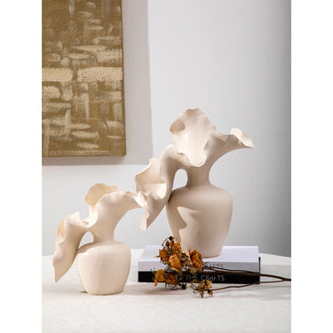 Vase – Organische Form, Cremefarbe, Keramikmaterial, Hoch – Shelle | PTMD