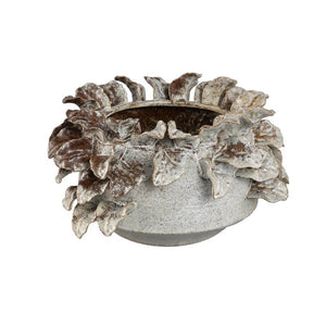 Flowerpot – Beige surface, Rough surface, Leaf detail pattern, Ceramic material, L – Varda | PTMD