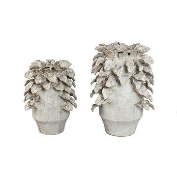 Vase – Rough Surface, Leaf Detail Design, Beige Finish, Ceramic Material, S – Varda | PTMD