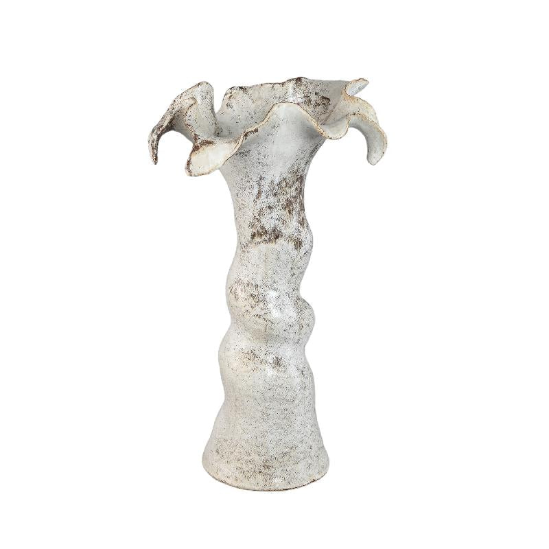 Vase – Beige Surface, Wavy Rim, Ceramic Material – Isidro | PTMD