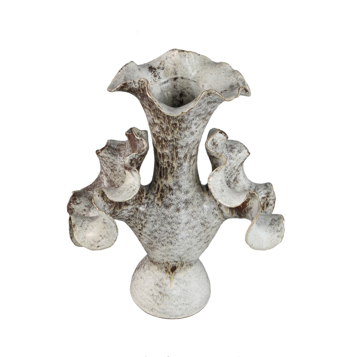 Vase – Keramik Material, Wellen Blumen Design, Runde Form, Beige – Isidro | PTMD