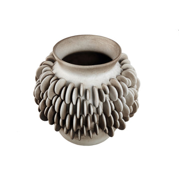 Vase – Low Form, Round Scale Pattern, Beige Surface, Ceramic Material, L – Wina | PTMD