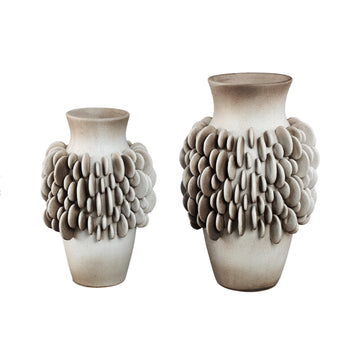 Vase – Tall Form, Round Scale Pattern, Beige Surface, Ceramic Material, S – Wina | PTMD