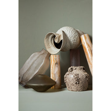Vase - Round Shape, Open Swirl Edge Design, Cream Surface, Ceramic Material, S - Kery | PTMD