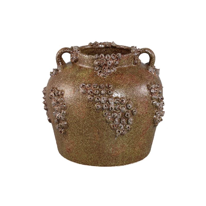 Vase – Keramik Material, Raue Oberfläche, Korallen Design mit Griffen, Grün, L – Deisy | PTMD