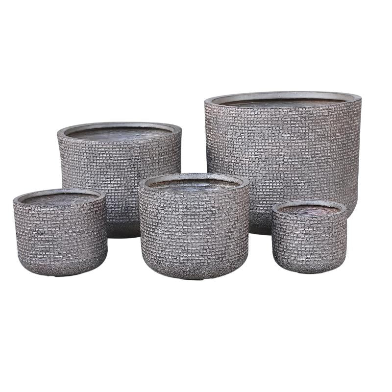 Pot – brown surface, patterned look, round shape, low shape – Rylon | PTMD