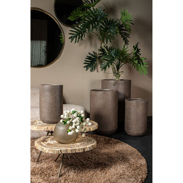 Pot - brown surface, patterned look, round shape, tall shape - Rylon | PTMD