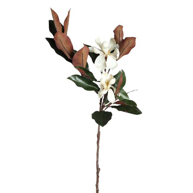Magnolienblume - Weiße Magnolie Spray mit Blättern, Plastik, Beschichtung, Semi-Handgefertigt | PTMD