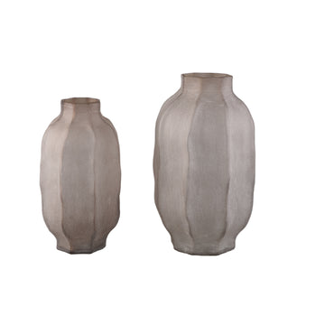 Vase – Beigefarbenes Glas, Geriffelte Oberfläche, Runde Form, Hoch – Natae | PTMD