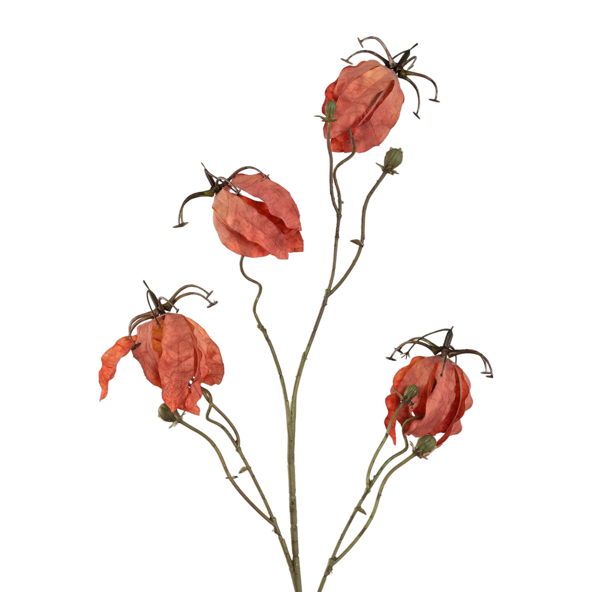 Gartenblume – Oranger Gloriosa-Blütenspray aus Metall, Kunststoff und Canvas | PTMD
