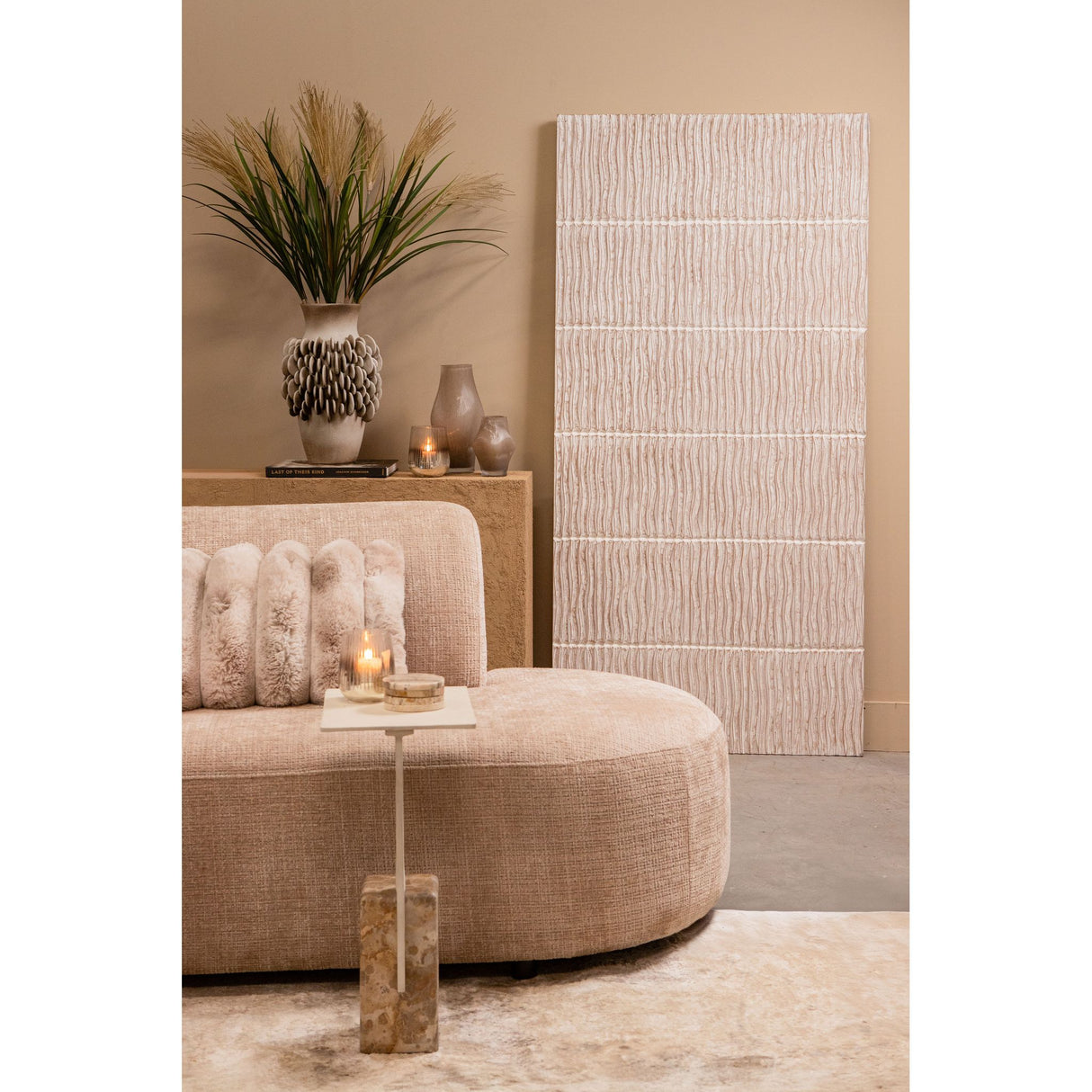 Wall Panel – Wave Stripe Layer Design, MDF Construction, White Color, Textured Surface, L – Seline | PTMD