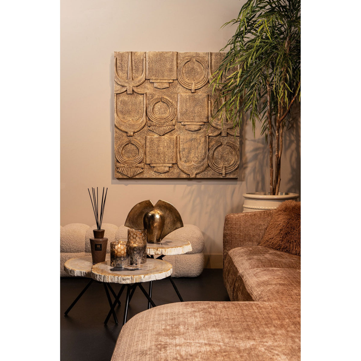 Wandpaneel – Antike Symbolik Design, MDF Konstruktion, Beiger Farbton, Antiker Stil, L – Saku | PTMD