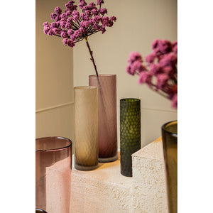 Vase - Moss Green Glass, Faceted Surface, Straight Shape, L - Paulene | PTMD