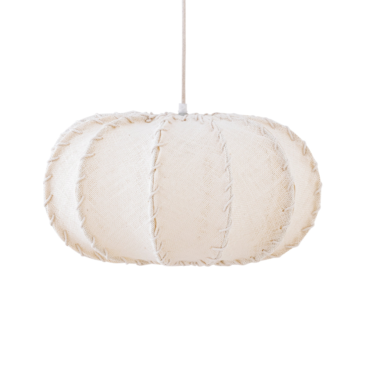 Pendelleuchte aus Jute und Eisen mit Cremeton und Flechtoptik in flachrunder Form, S – Myka | PTMD