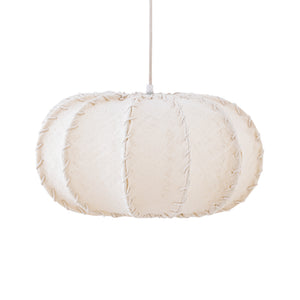 Pendelleuchte aus Jute und Eisen mit Cremeton und Flechtoptik in flachrunder Form, S – Myka | PTMD