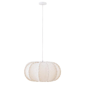 Pendelleuchte aus Jute und Eisen mit Cremeton und Flechtoptik in flachrunder Form, S – Myka | PTMD