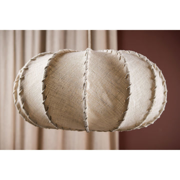 Hängelampe aus Jute und Eisen mit Cremeton und Flechtoptik in flachrunder Form, L – Myka | PTMD