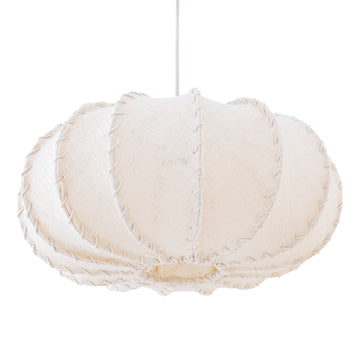 Hängelampe aus Jute und Eisen mit Cremeton und Flechtoptik in flachrunder Form, L – Myka | PTMD