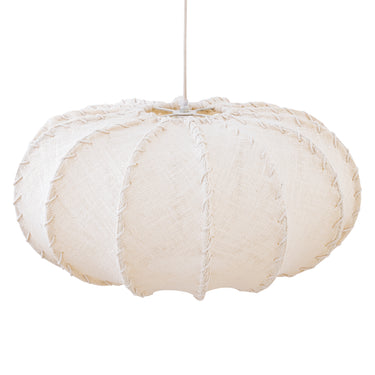 Hängelampe aus Jute und Eisen mit Cremeton und Flechtoptik in flachrunder Form, L – Myka | PTMD