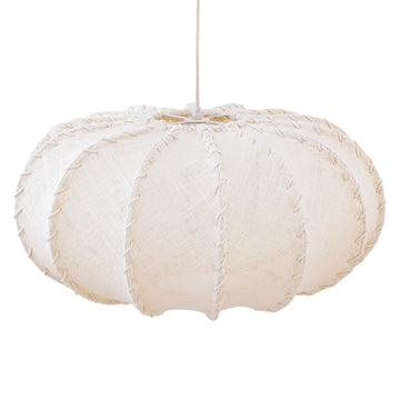 Hängelampe aus Jute und Eisen mit Cremeton und Flechtoptik in flachrunder Form, L – Myka | PTMD