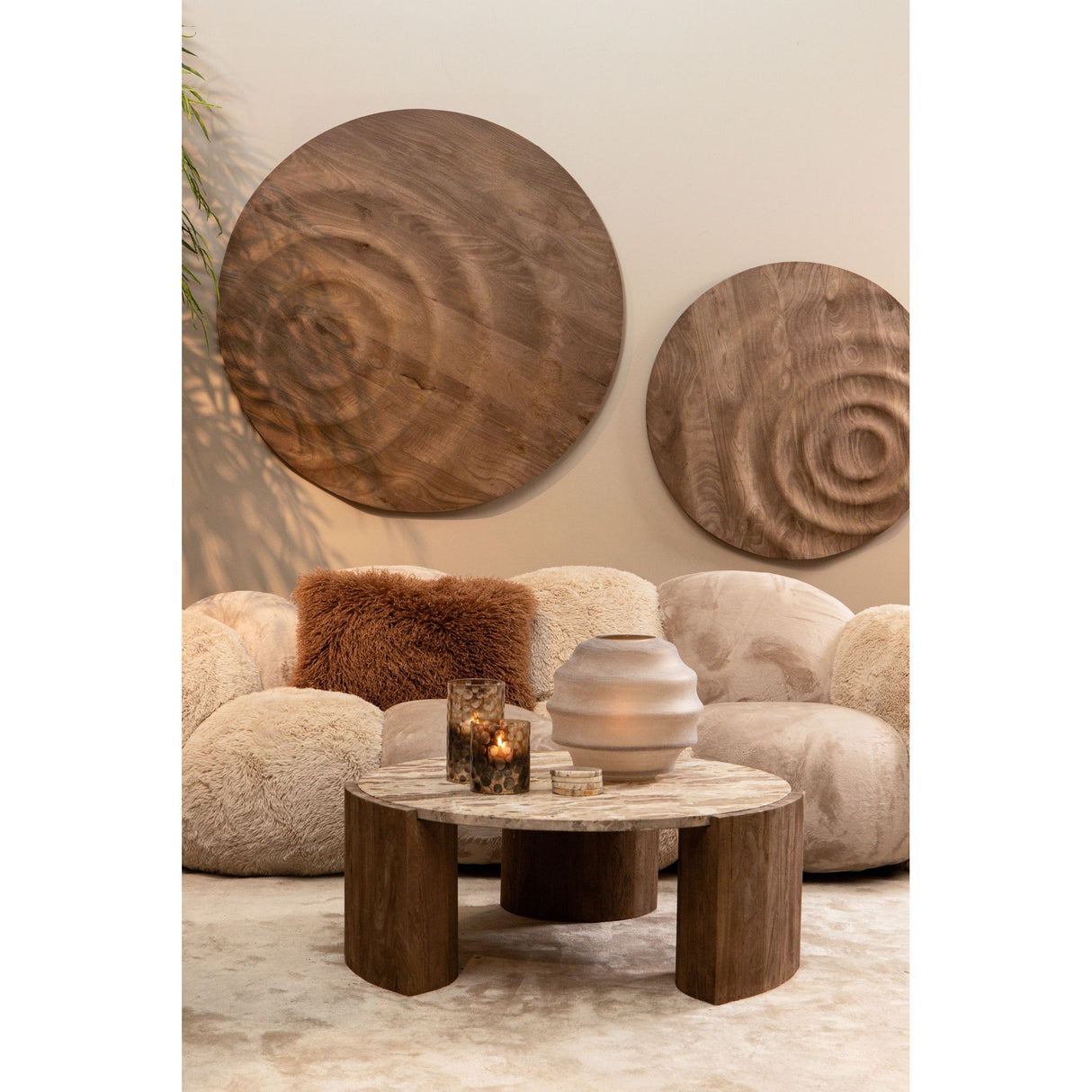 Vase – Bernsteinglas, Geschichtete Oberfläche, Runde Form, Niedrig – Elladie | PTMD