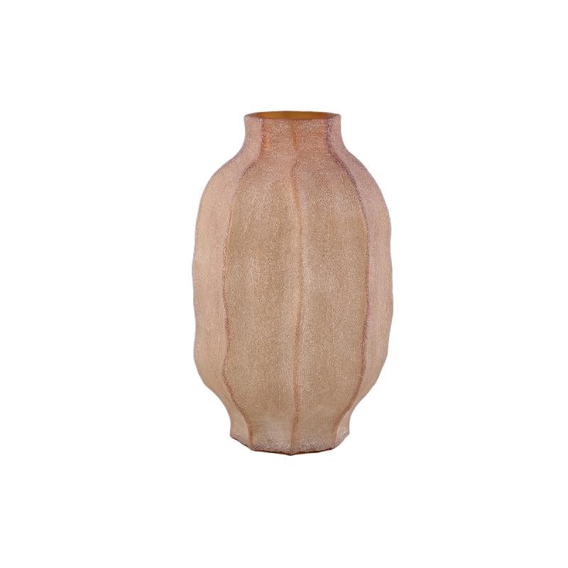 Vase - Amber Glass, Ribbed Surface, Round Shape, Tall - Natae | PTMD